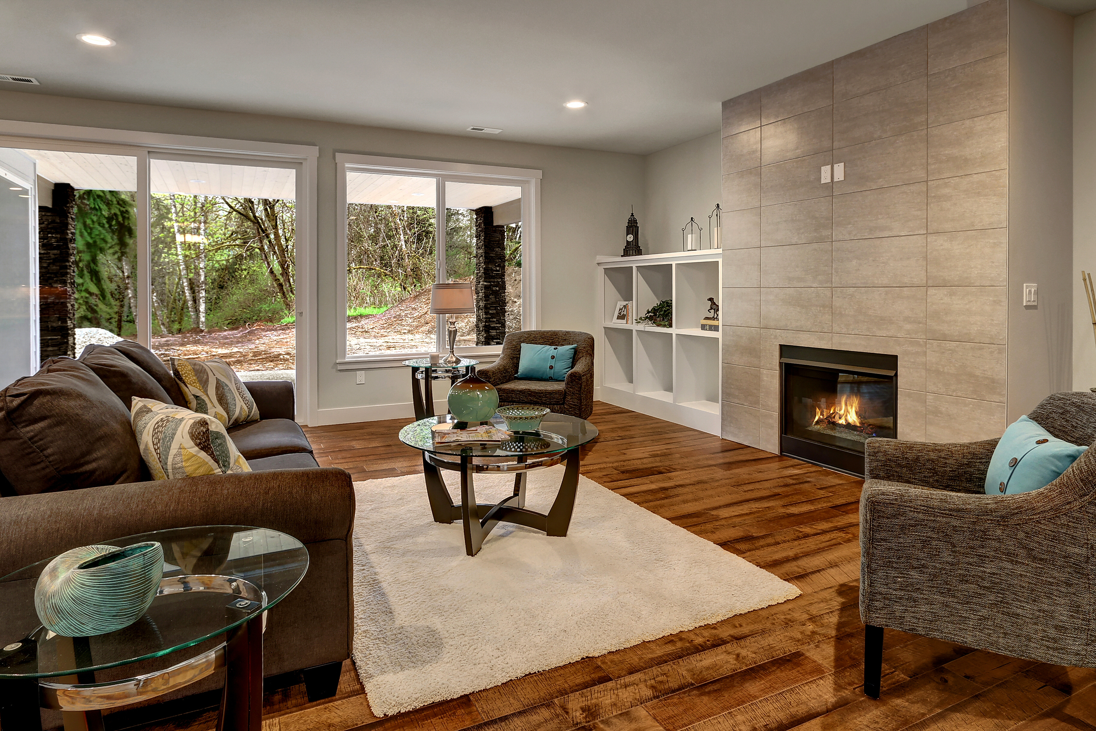 living room with gas fireplace